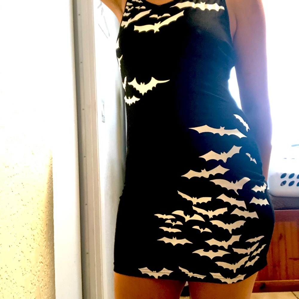 Halloween tie up back sexy black bat dress